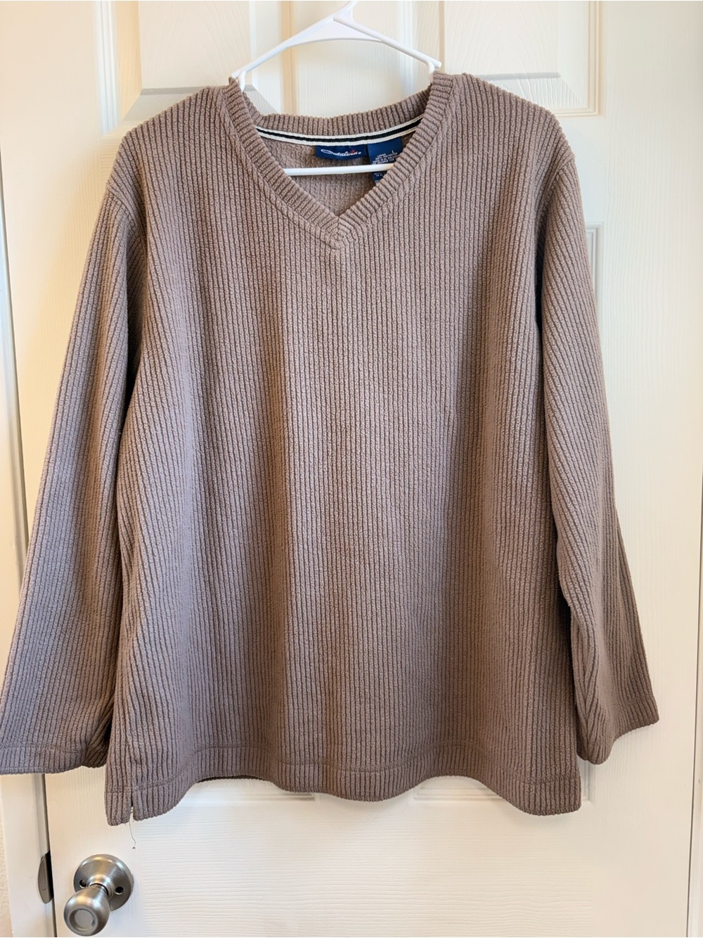 Catalina Taupe Ribbed V-Neck Sweater